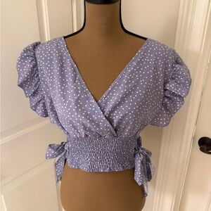 Polka Dot Puff Sleeve Wrap Top